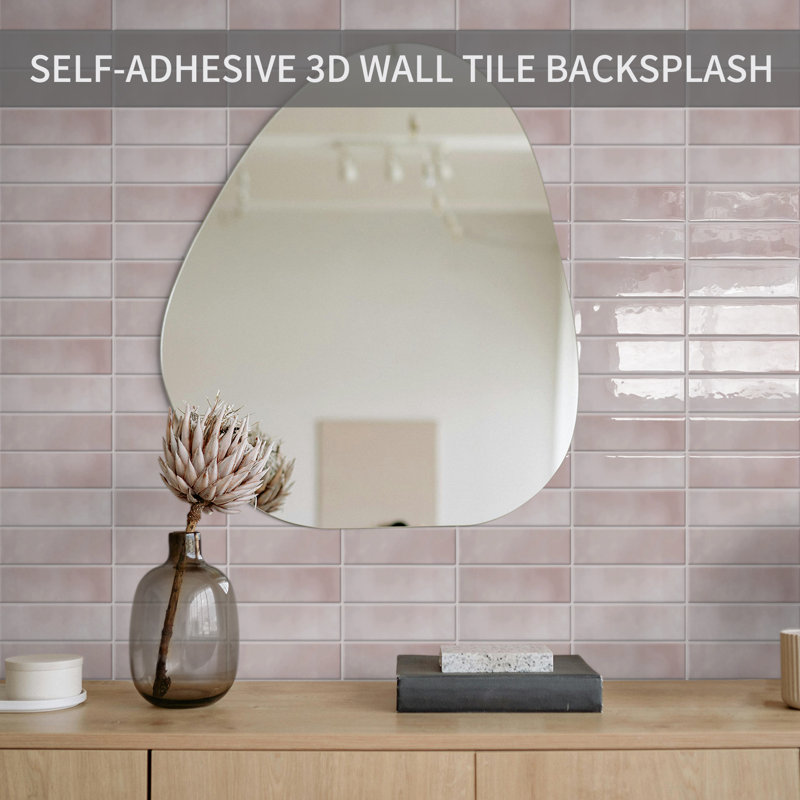 Carrelage mosaïque auto-adhésif en vinyle 12 po x 12 po pour dosseret de cuisine, 10 feuilles, Rose clair