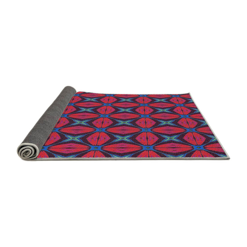 Rouge géométrique/Tapis décoratif bleu, Rond 7 pi