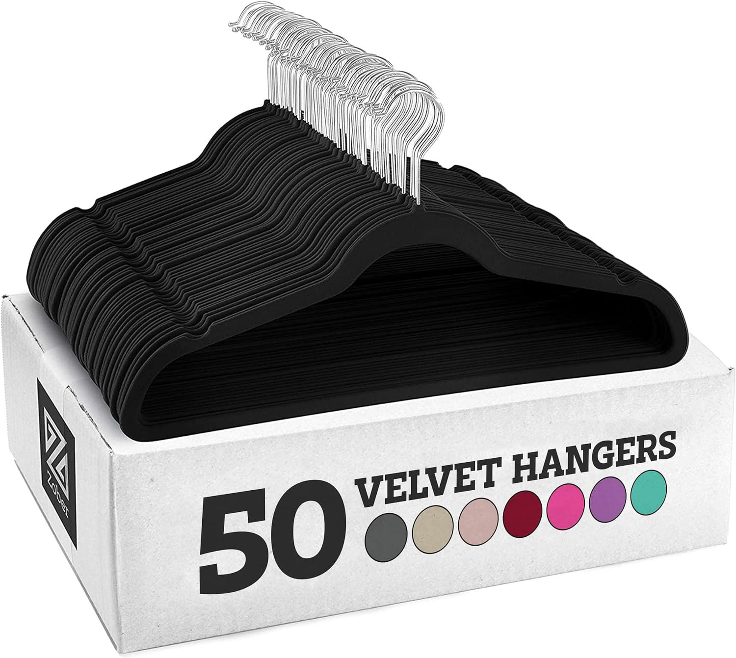 Zober Kid's Non Slip Velvet Clothing Hanger, 50 Pack, Ivory