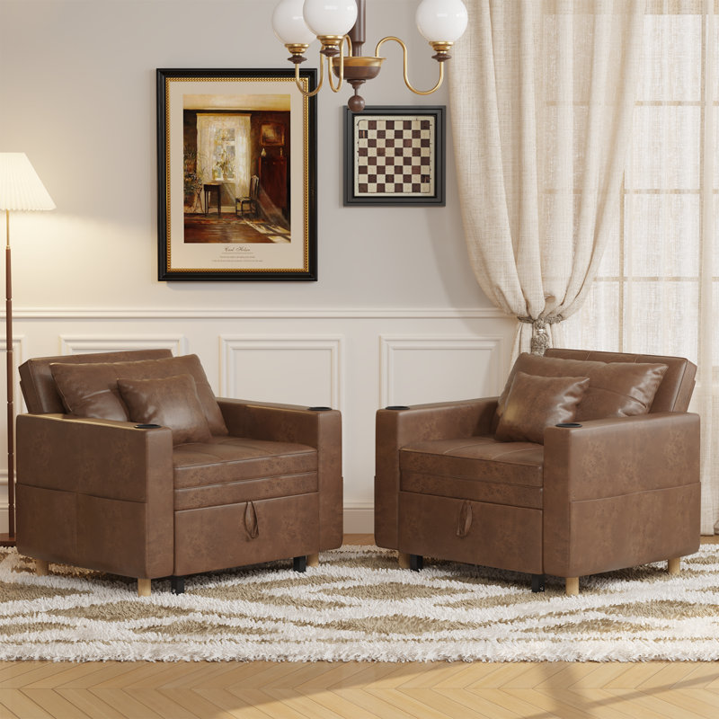 Seamus Upholstered Accent Chair, Saddle Brown Faux Leather