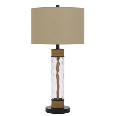 Lampe de table Bartow - 81 cm (32 po) de hauteur, verre texturé et métal avec motif toile de jute, abat-jour cylindrique en toile de jute couleur avoine, ampoule 150 W à trois intensités E26, finition bronze foncé