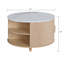 Table basse ronde cannelée avec porte coulissante et rangement à couvercle rabattable