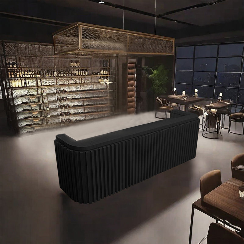 70.87-Inch Rustic Front Desk and Bar Counter with Storage and Wine Rack for Bars and Reception, Black