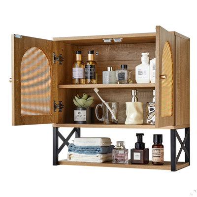 Armoire murale de salle de bain, avec 2 portes et tablette réglable, armoire de rangement à suspendre au-dessus de la toilette, organisateur mural avec tablettes et cloison ouverte pour la salle de lavage