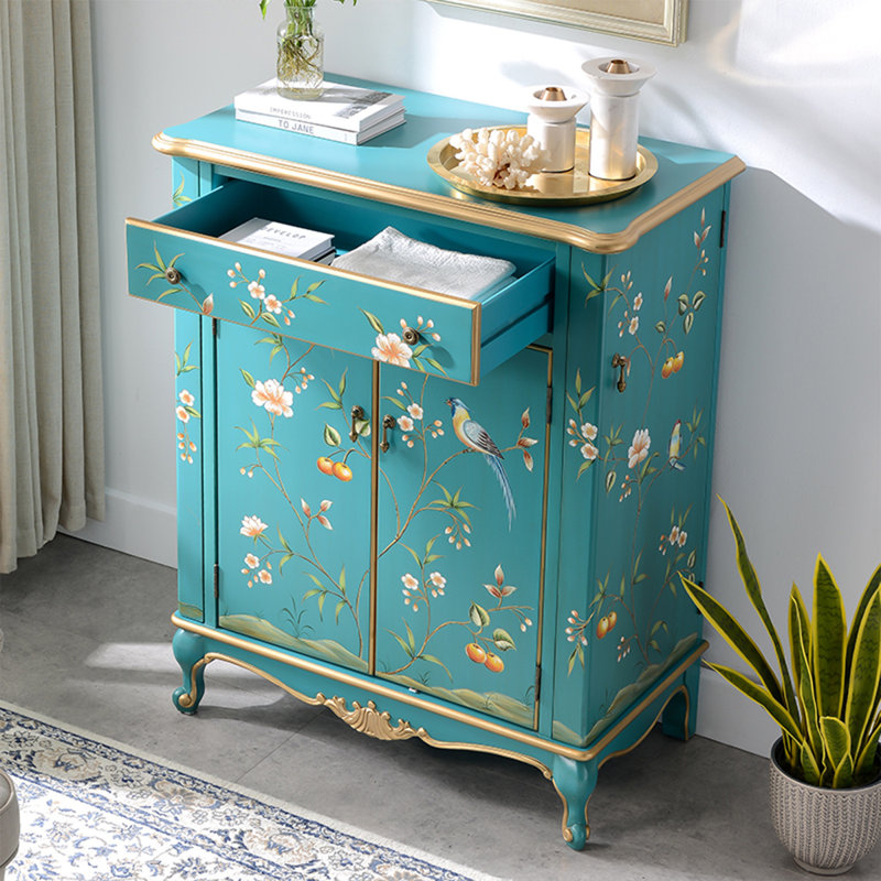 Banc de rangement bleu en bois manufacturé