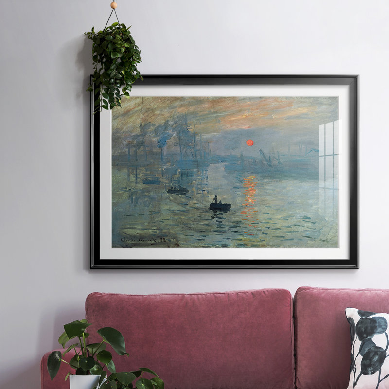 Lever de soleil encadré sur papier par Claude Monet, Noir, H 27 po x l 39 po x P 1,5 po