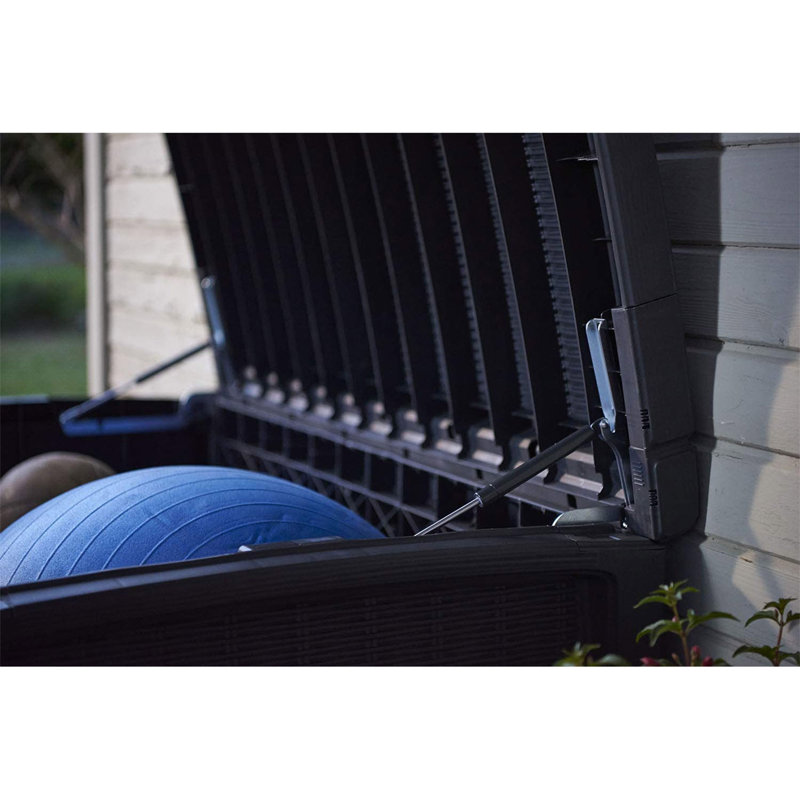 Gray Plastic Wicker Lockable Deck Storage Box Bench
