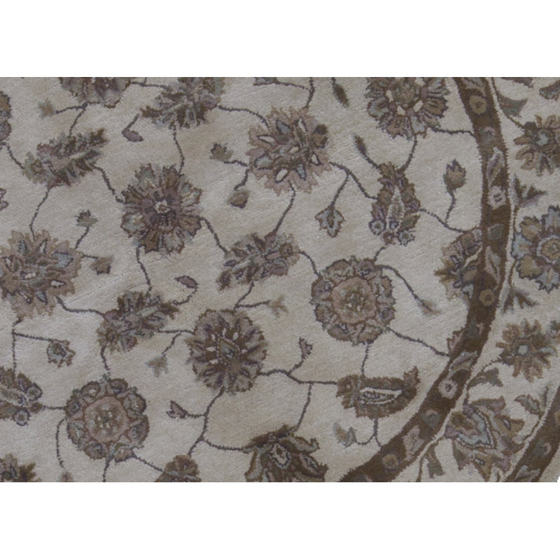 Hand-Knotted High-Quality Beige Round Area Rug