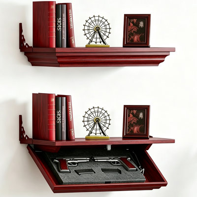 LED Compact Gun Shelf with Hidden Storage, Floating Wall Mount Gun Rack with Automatic Induction Windmill Lock,Concealed Furniture for Secure Storage