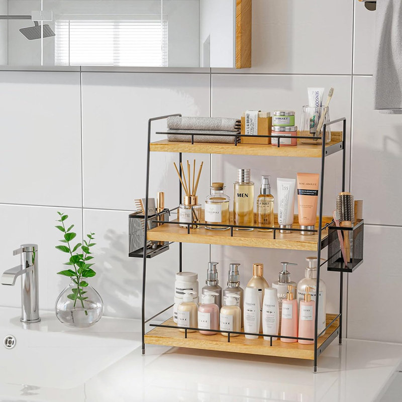 Comptoir de salle de bain, comptoir de salle de bain à 3 niveaux avec panier pour les soins de la peau, cuisine, meuble-lavabo