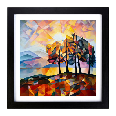 Sunrise Cubism No.5 - Single Picture Frame Print on Wood