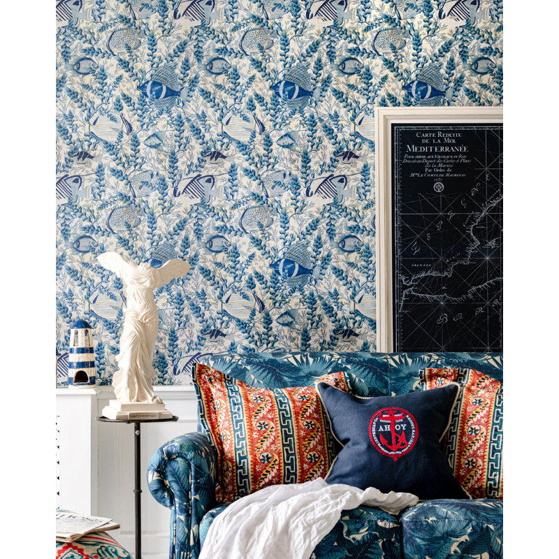 Sundance Villa Wallpaper Roll, Indigo/Taupe