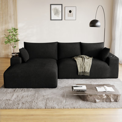 Adame 113"W L-Shaped Sectional With Chasie And Cup Holders, Sectional Sofa For Living Room by Mercer41