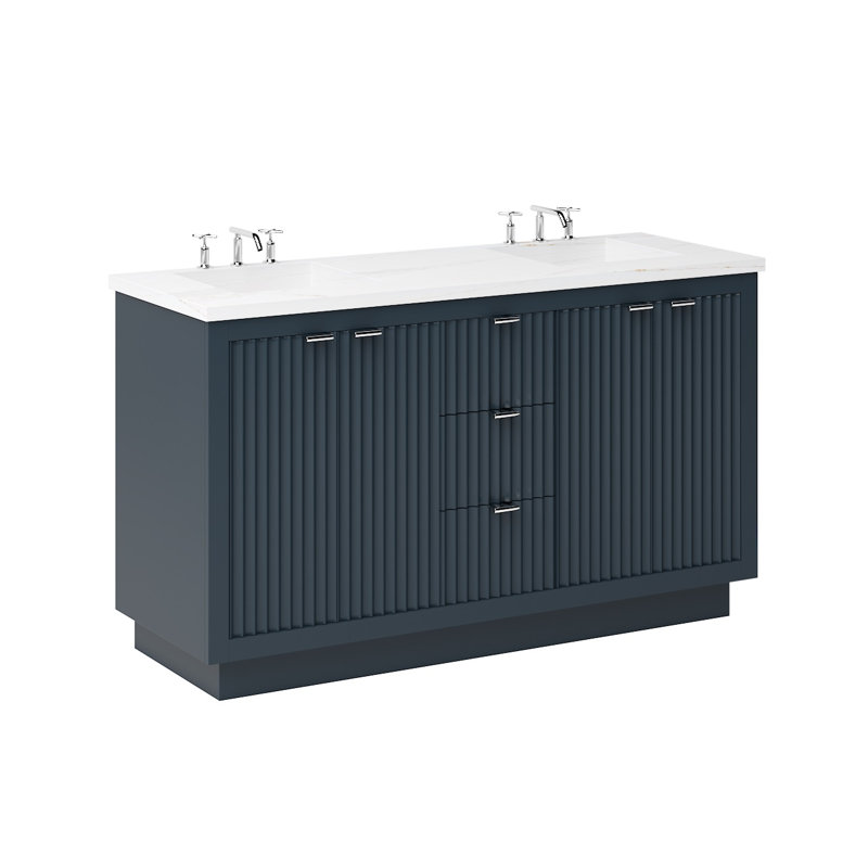 Lecrieú Double Bath Vanity, Hague Blue, Polished Chrome, 60"