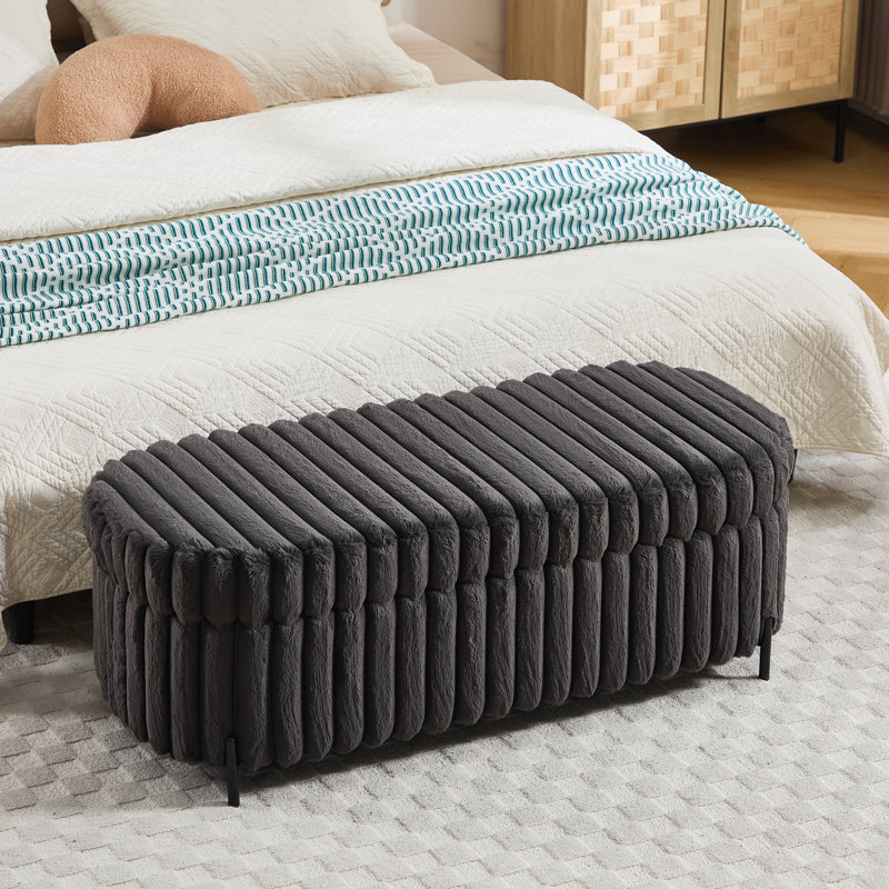 Banc de rangement en tissu l 49,2 po avec pieds en métal pour vestibule, chambre à coucher, Gris anthracite