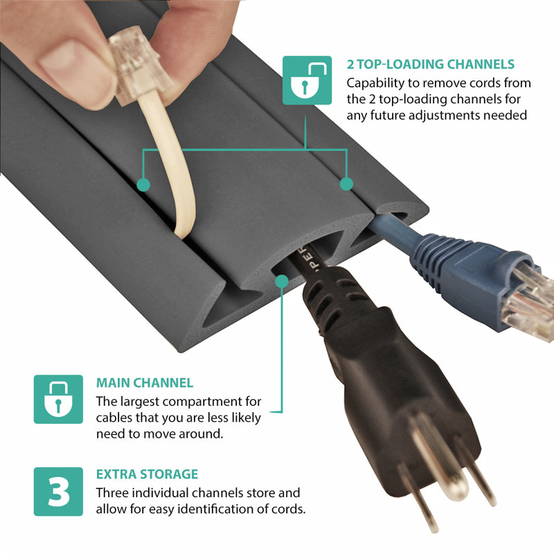 Dark Gray Flexible 5-ft Cord Protector and Concealer