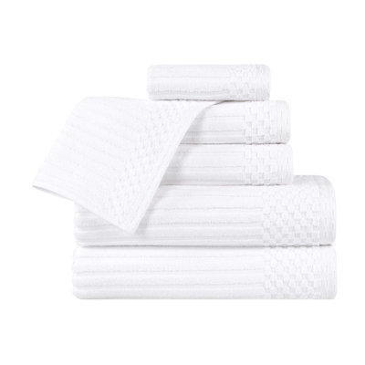 Ruvins Cotton Highly Absorbent 6-Piece Solid and Checkered Border Towel Set