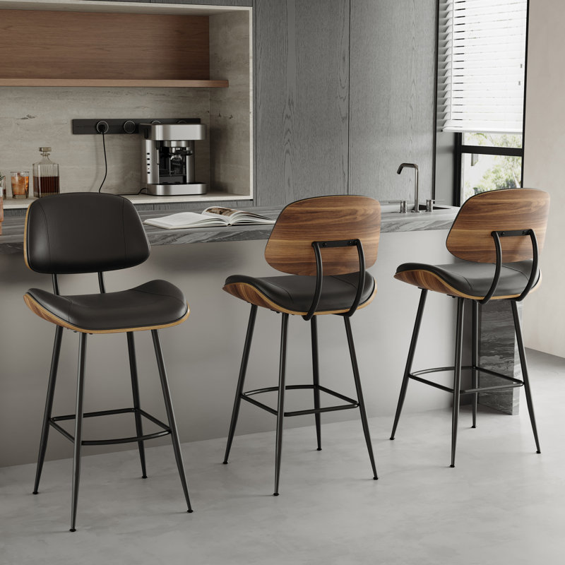 Tabouret de comptoir rembourré en similicuir de 38,9 po de hauteur avec structure en métal, Black