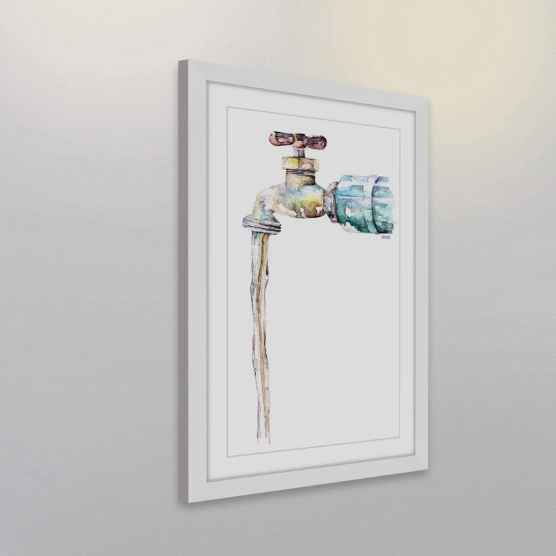 Garden Spigot Watercolor Print on Canvas with White Frame