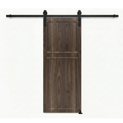 18 series 27 in.X78 in. 3/4 inch thickness 2-Panel Walnut Color Finished MDF Sliding Barn Door With Hardware Kit