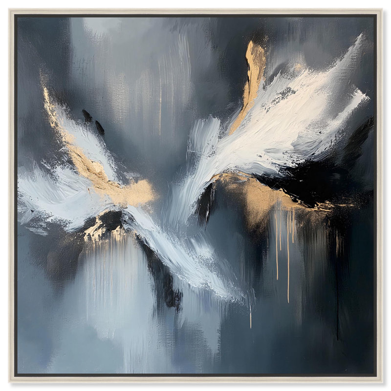 «Wings of Gold» par Art Remedy, H 13 po x l 13 po, Noir, Cadre flottant