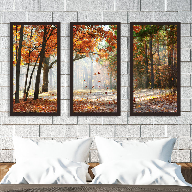 Falling Oak Leaves - Ensemble de 3 reproductions de photos sur acrylique, H 33,5 po x l 52,5 po x P 1 po