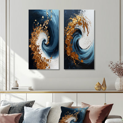 «Blue Spiraling Majesty Vortex I», ensemble de 2 pièces d'art abstrait en spirale