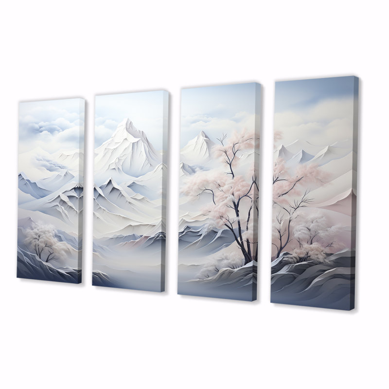 Snowy Mountain Peaks Serenity II - Montagnes d'hiver, ensemble de 4 décorations murales, H 28 po x l 48 po
