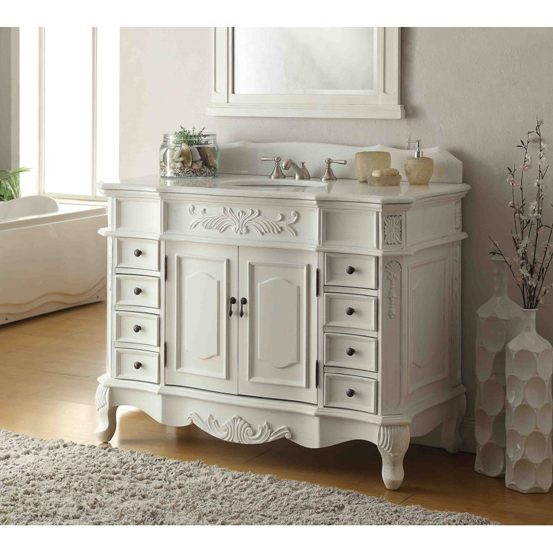 Morton 48" Antique Style Single Sink Bathroom Vanity with White Quartz Top
