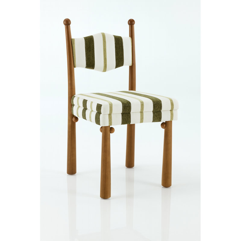Chaise Kenyatta Bol Sant, Bois brun, Mélange de polyester à rayures vertes / blanches