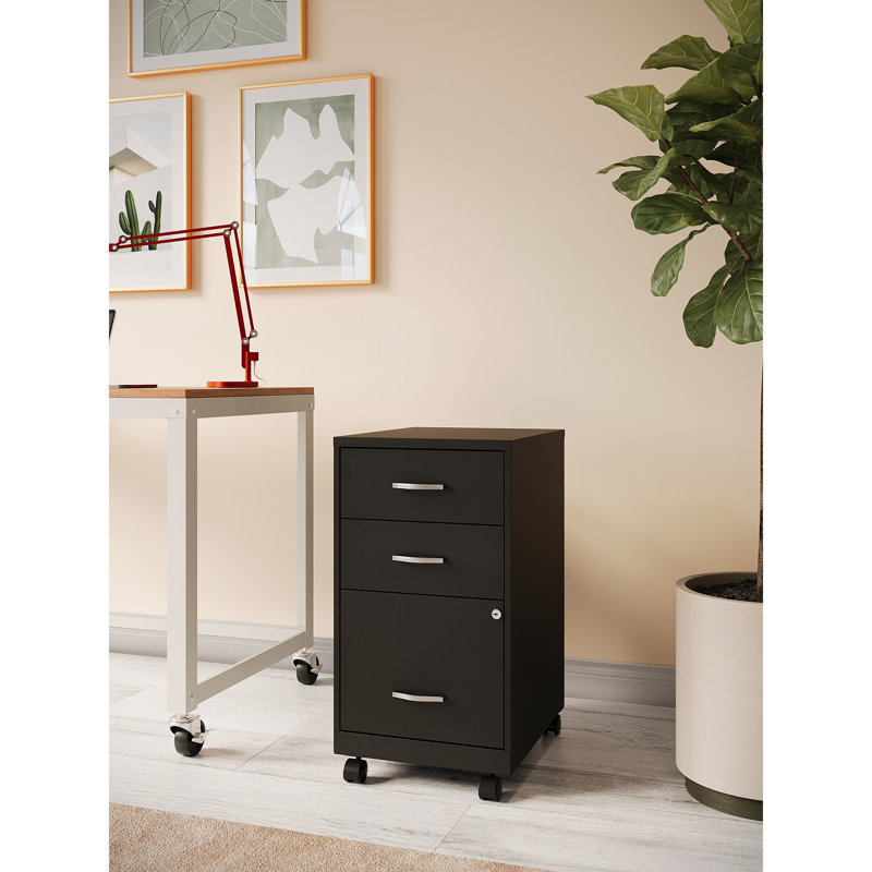 14.25'' Wide 3 -Drawer Mobile Steel File Cabinet, Black