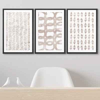 Polygon Collage Abstract Shapes Illustration - Ensemble de 3 peintures sur toile à cadre flottant