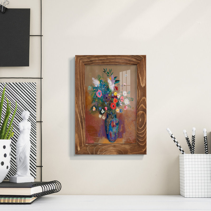 Bouquet de fleurs - encadré, H 6 po x l 4 po x P 1 po, Noyer