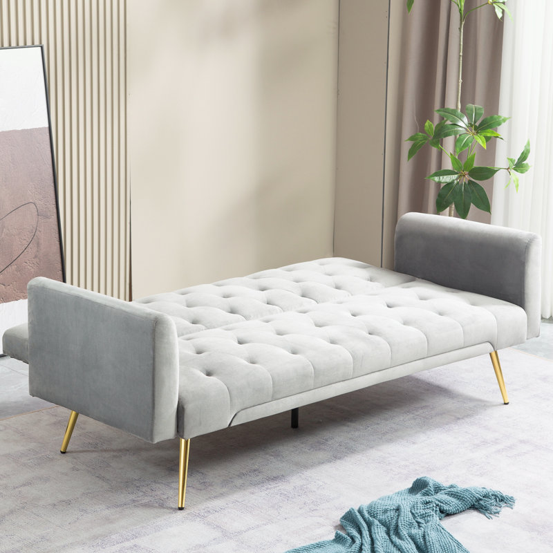 Ethyleen Twin 71.65'' Velvet Convertible Sofa, Gray Velvet