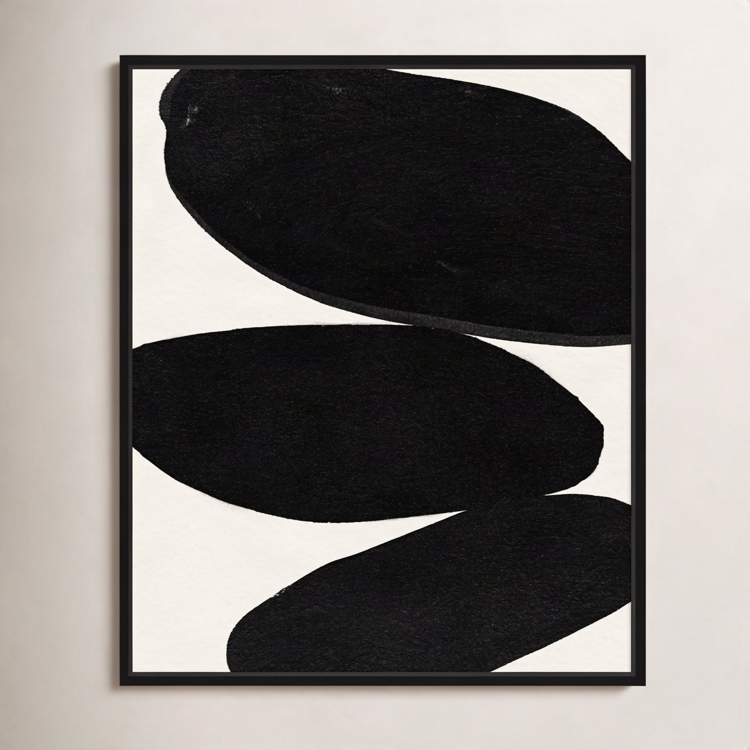 Beige and Black Abstract Modern Print, 31" H x 25" W, Black