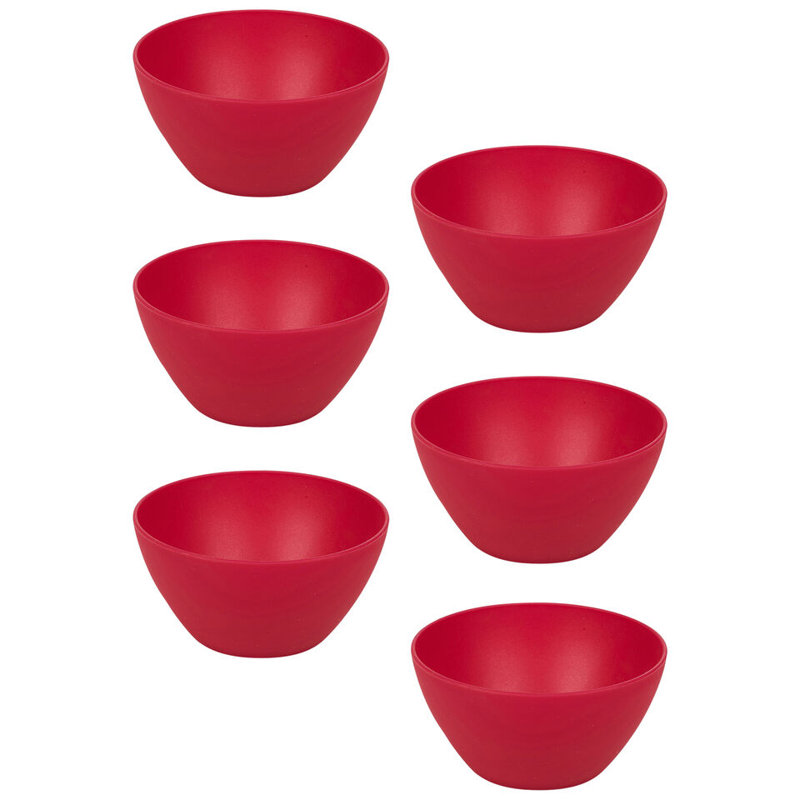6x High Quality Small Deep Round Reusable Solid Colour Plastic Dinner Bowls, Fuchsia