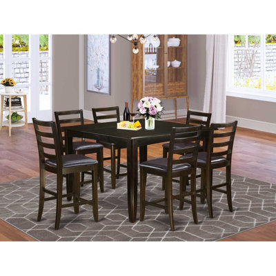 Home Imports Emporium 7-Piece Counter Height Dining Set Square Kitchen Table with 6 Lattice Back Chairs Solid Wood Construction Cappuccino Finish