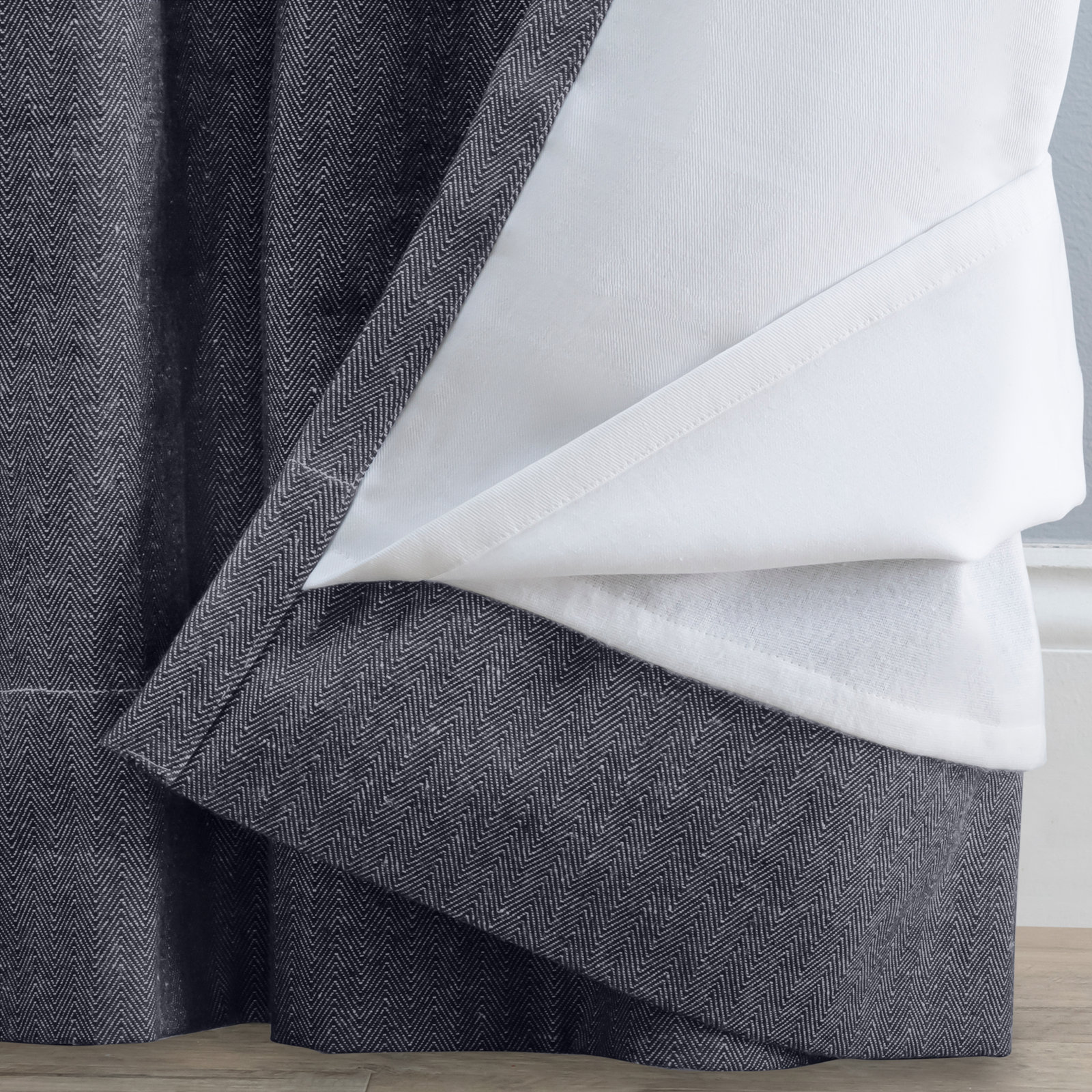 LeeRoy Chevron Room Darkening Curtain Panel, 48" W x 63" L, Navy