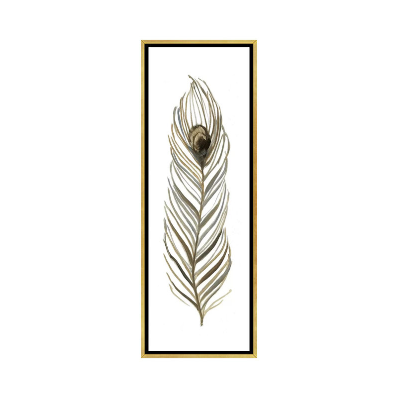 «Soft Feather II» par Sally Swatland - reproduction de dessin panoramique, H 60 po x l 20 po x P 1,5 po, Toile encadrée d'or