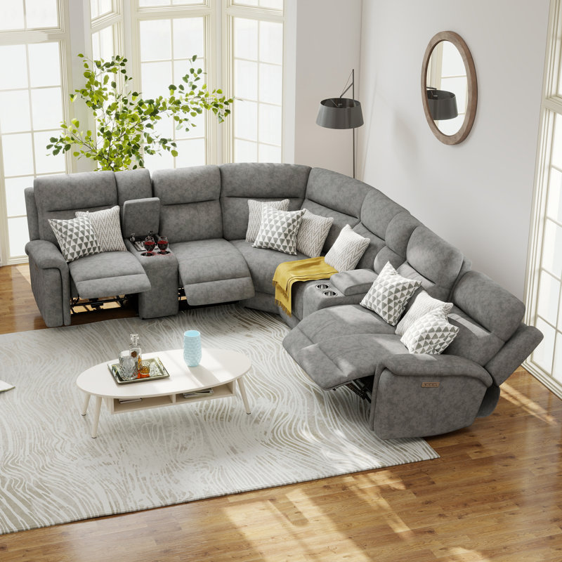 Satori 8-Piece Power Reclining Sectional, Gray Polyester Blend