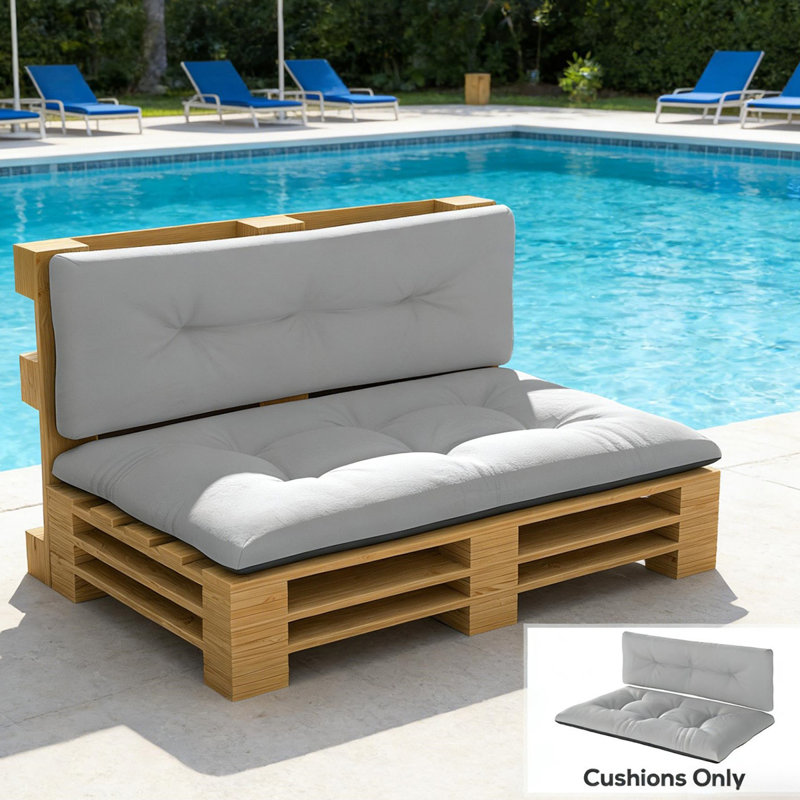 Outdoor Bench Cushions Set 47"x30", Set of 2 Splash-resistant Patio Seat and Back Cushions, 4 Inch Thick Fade Proof with Tufted Design Furniture Replacement Cushions for Garden(Light Gray&Dark Gray)