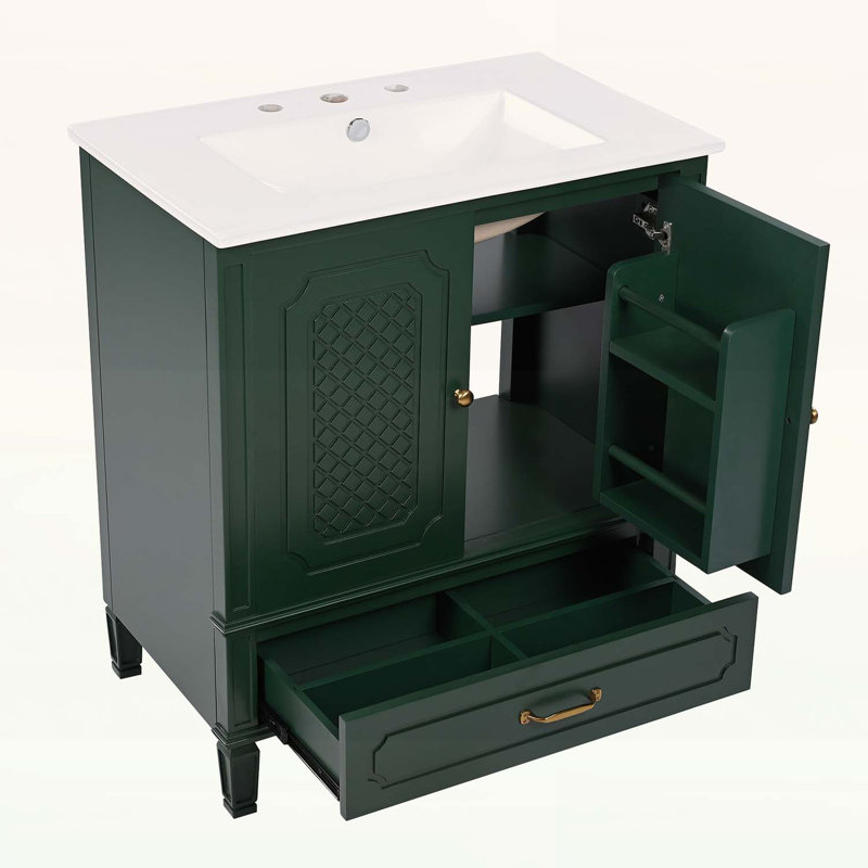 Meuble-lavabo de salle de bain avec lavabo, rangement multifonctionnel, porte à fermeture en douceur et fabrication durable