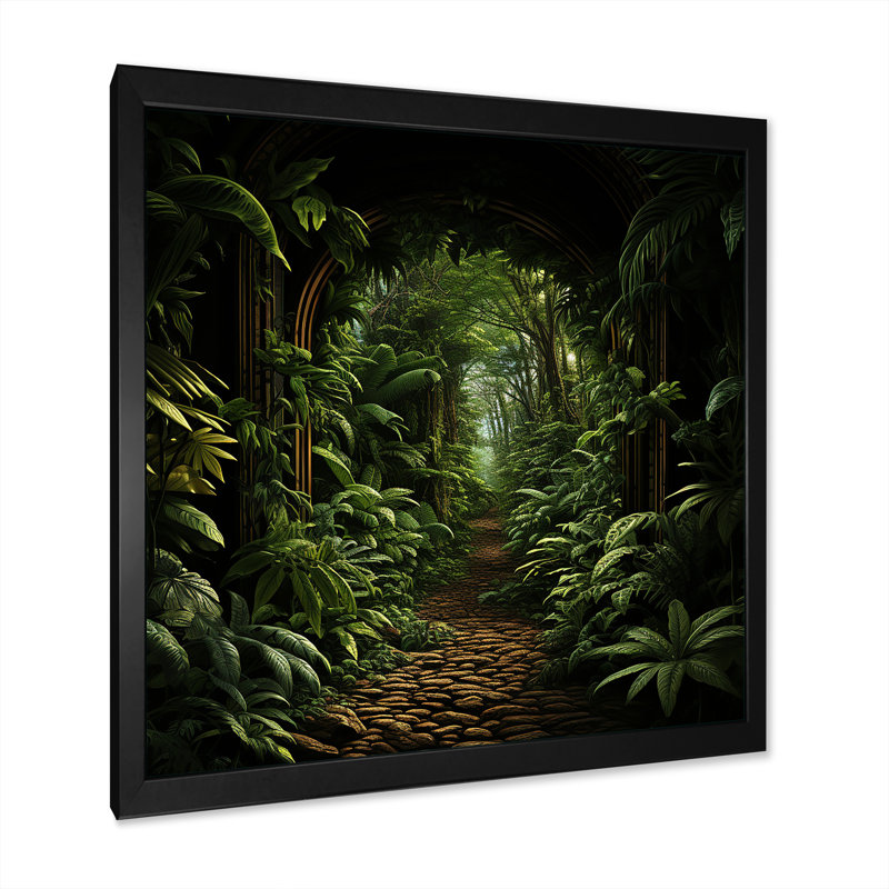 Jungle Plants Whispers Collage 2 - art mural Jungle, Cadre simple noir, H 36 po x l 36 po x P 1,5 po