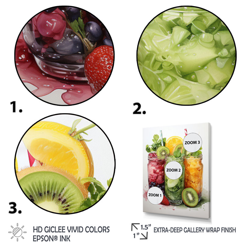 «Refresshing Smoothies Popart II», reproduction d'art sur toile, Cadre photo noir, H 32 po x l 16 po x P 1 po