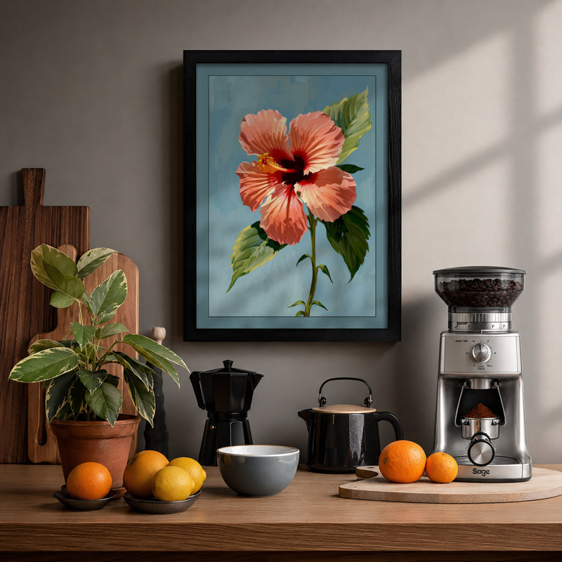 Hibiscus Study Botanical - Framed Print, A1 - 84.1 x 59.4 cm, Black