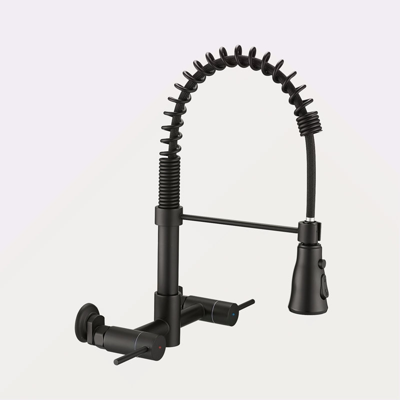 3 Functions Wall Mounted Bridge Kitchen Faucet, Matte Black