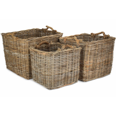Verna 3 Piece Rattan Log Carrier Basket Set