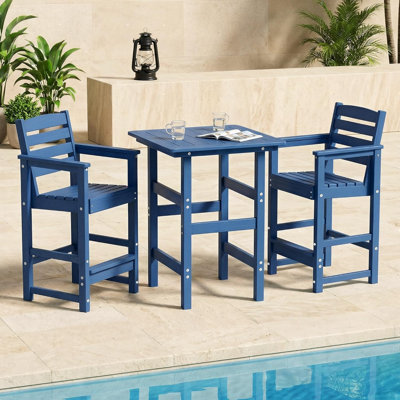 3-Piece HDPE Outdoor Patio Bar Set With Two Chair And Square Bar Table