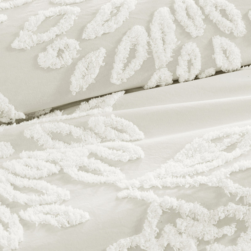 Édredon en chenille à motif floral en coton gris / blanc Shabby Chic, Édredon double / grand, Blanc cassé