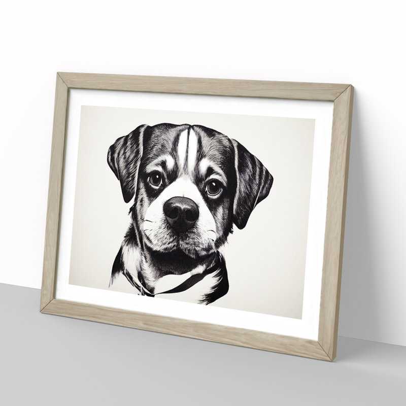 Dog Vol.9 - Single Picture Frame Print, 25cm H x 34cm W, Oak